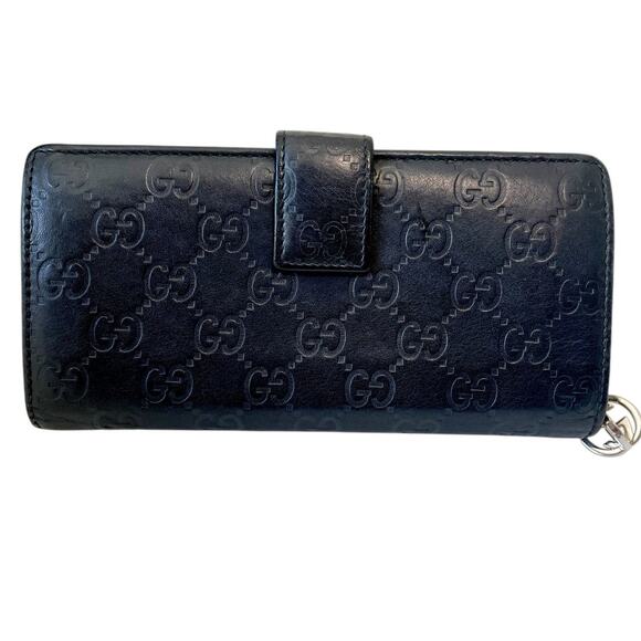 Gucci Authentic Guccissima Leather Monogram Logo Flap Wallet Black Silver Zipper - Picture 1 of 11
